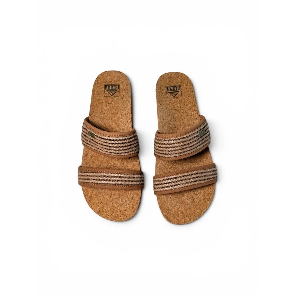 Reef Cushion Vista Hi Womens Platform Sandals Tan Brown Cork Slides Size 9.5